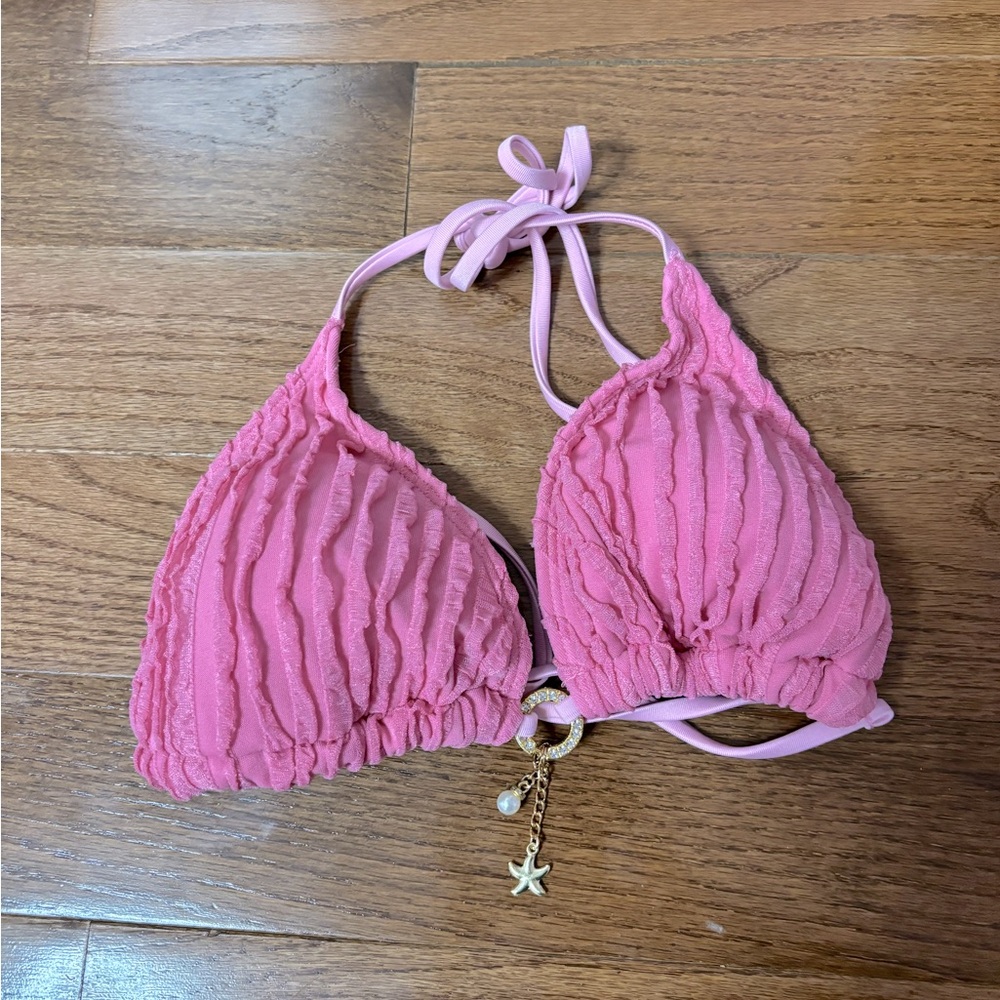 NWOT Shein pink triangle halter tie bikini top with sea star and shell charms - Picture 1 of 3